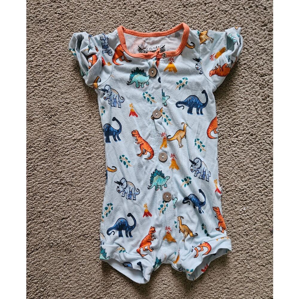 Free Birdies Dinosaur Bamboo Romper 3-6M Blue Orange Short Sleeve Zip